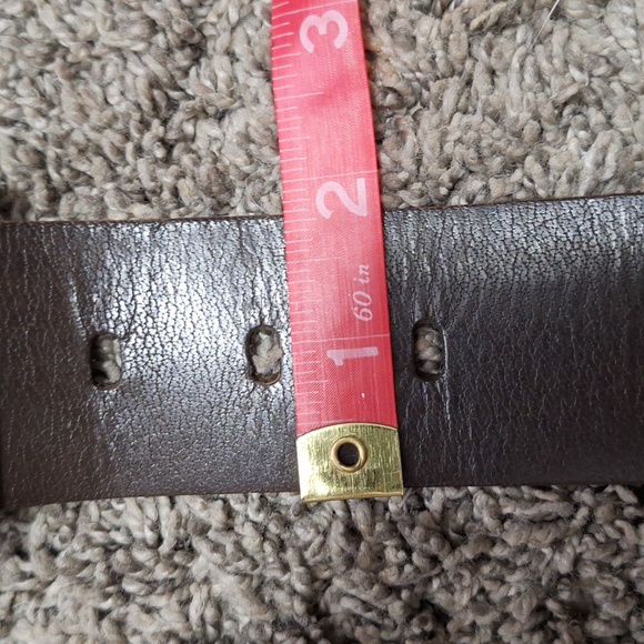 Leather studded belt turquoise silver brown - square buckle - Picture 4 of 5